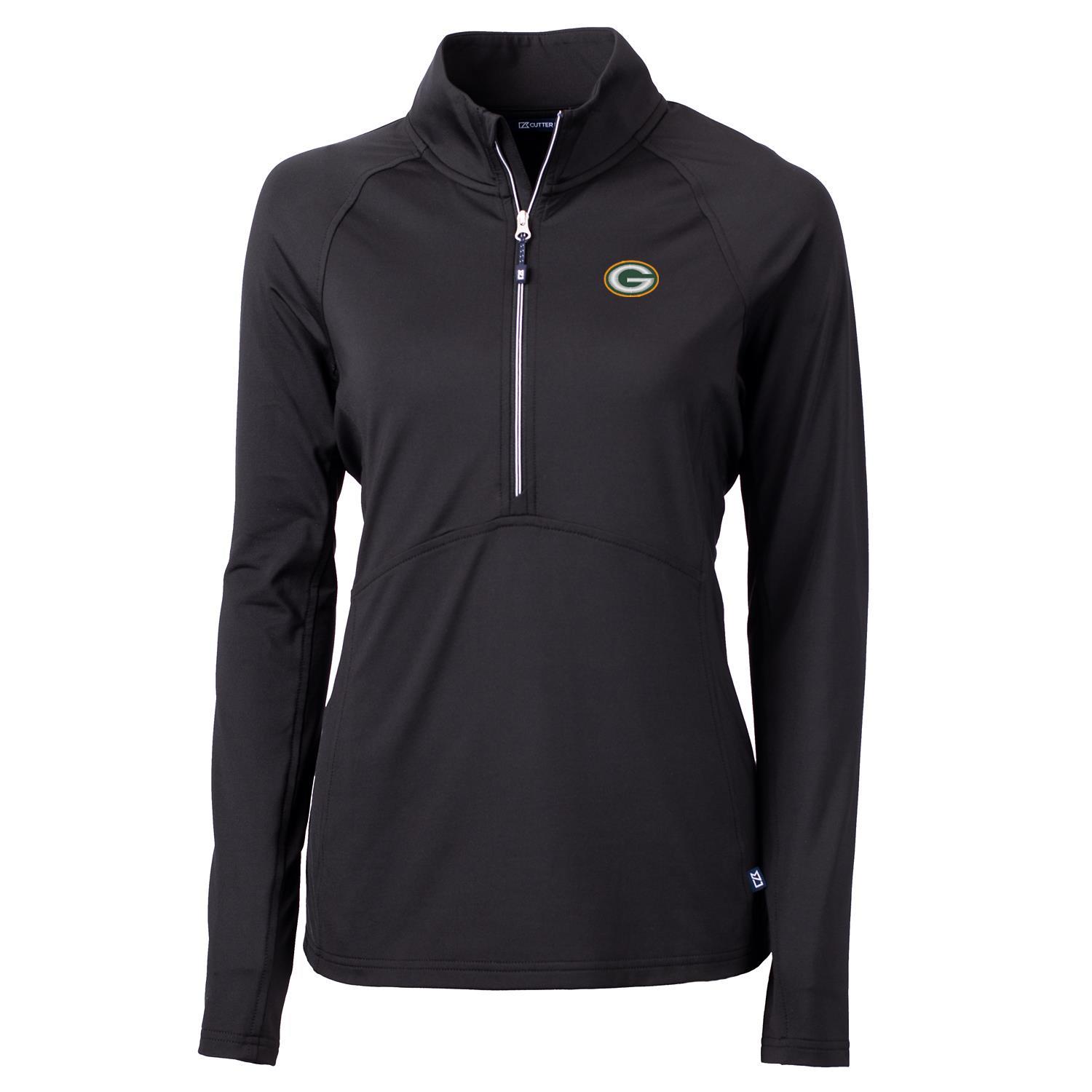 Women's Cutter & Buck Black Green Bay Packers Adapt Eco Knit Half-Zip Pullover Jacket