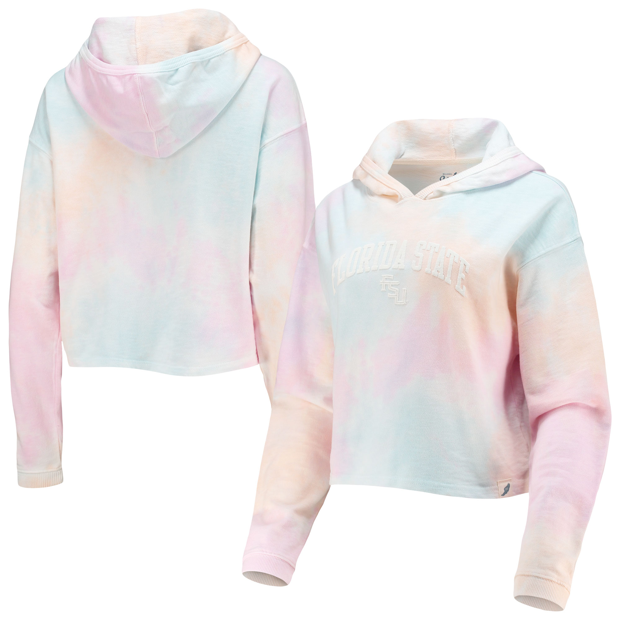 Women's League Collegiate Wear Pink/White Florida State Seminoles Tie-Dye Cropped Pullover Hoodie - Image 2