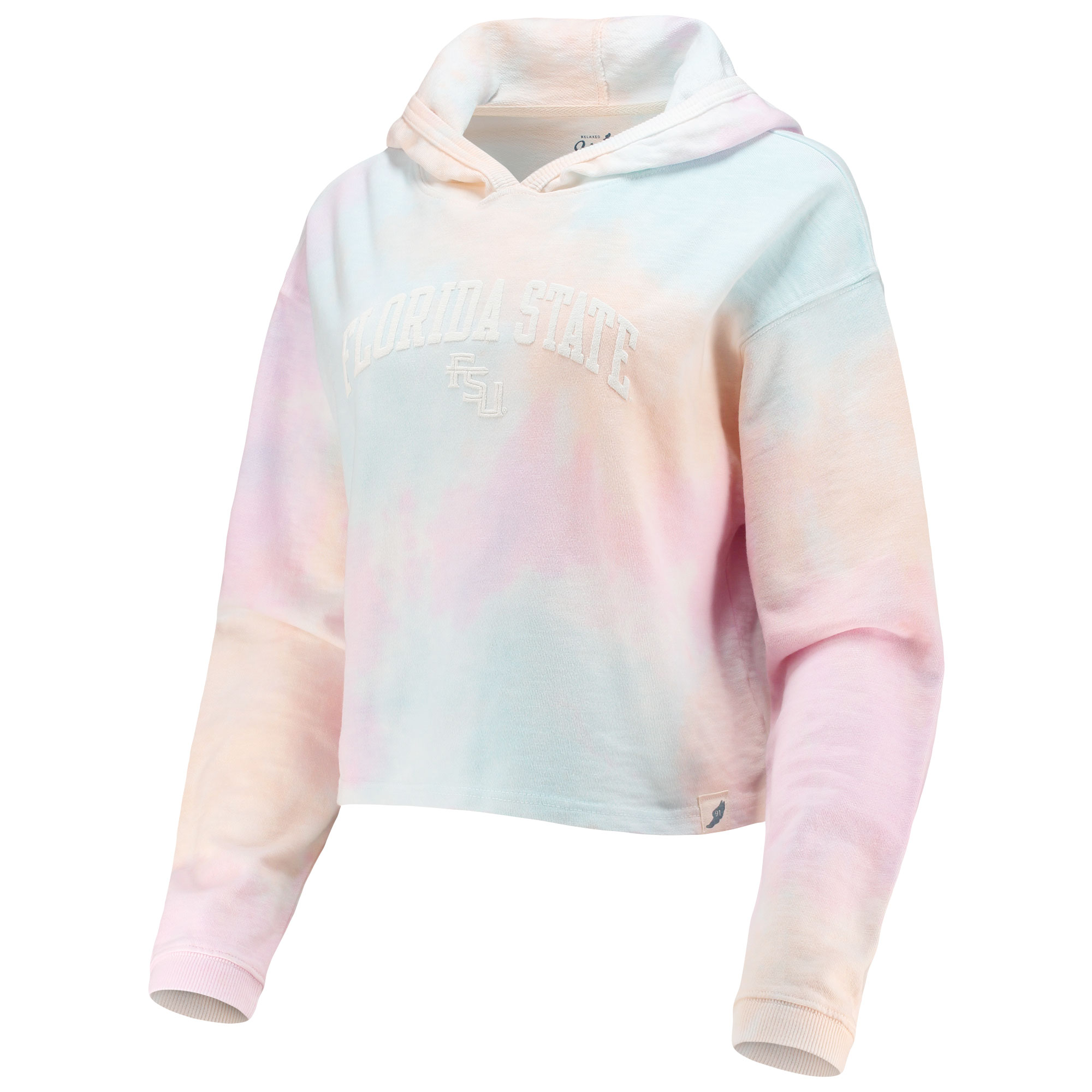 Women's League Collegiate Wear Pink/White Florida State Seminoles Tie-Dye Cropped Pullover Hoodie - Image 3