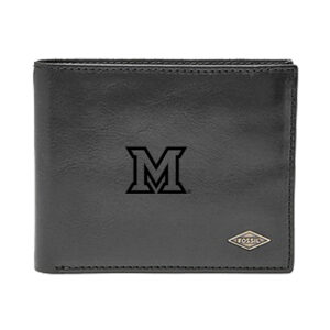 Men's Fossil Black Miami University RedHawks Leather Ryan RFID Flip ID Bifold Wallet
