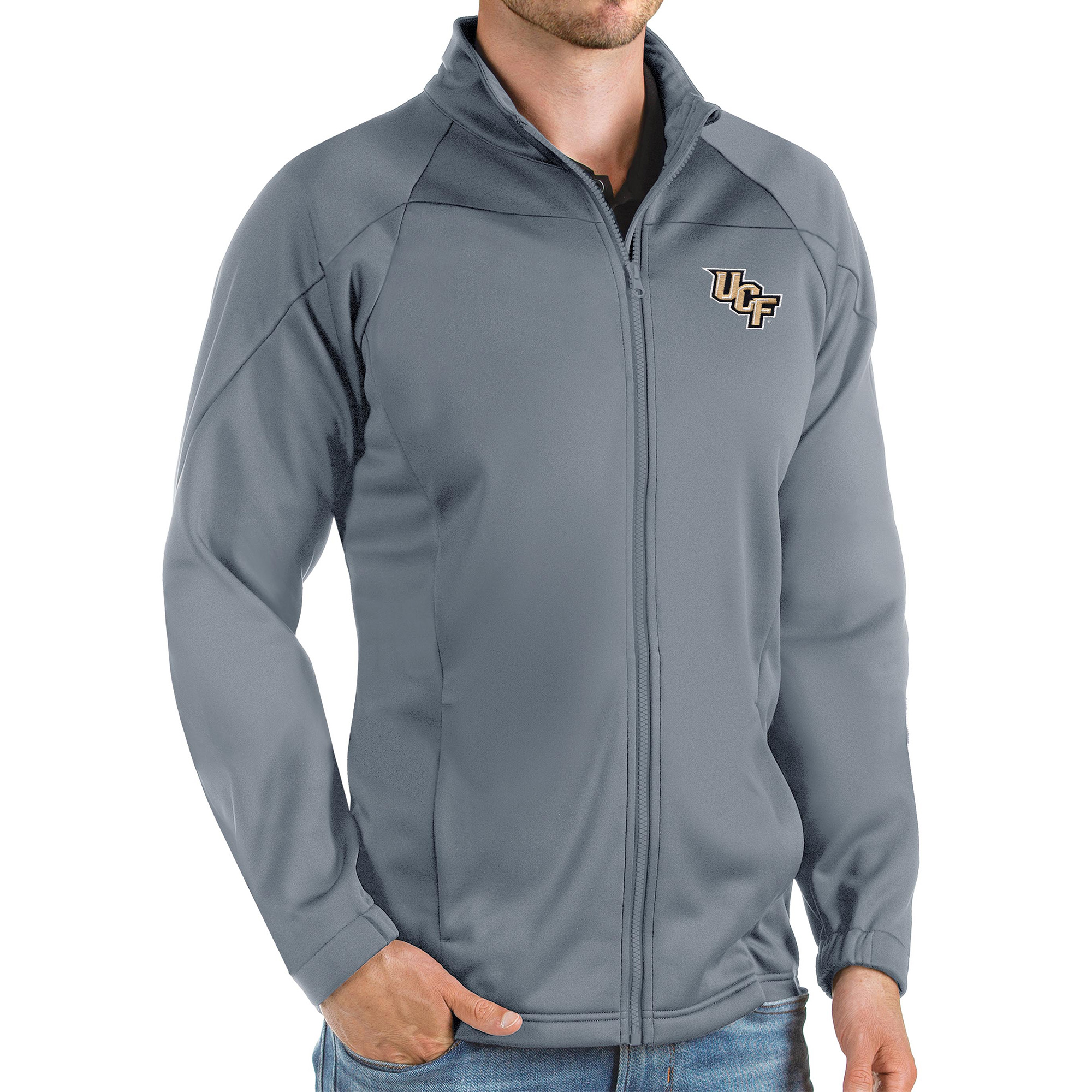 Men's Antigua Steel UCF Knights Links Full-Zip Golf Jacket