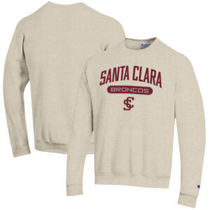 Men's Champion Oatmeal Santa Clara Broncos Eco Powerblend Crewneck Pullover Sweatshirt