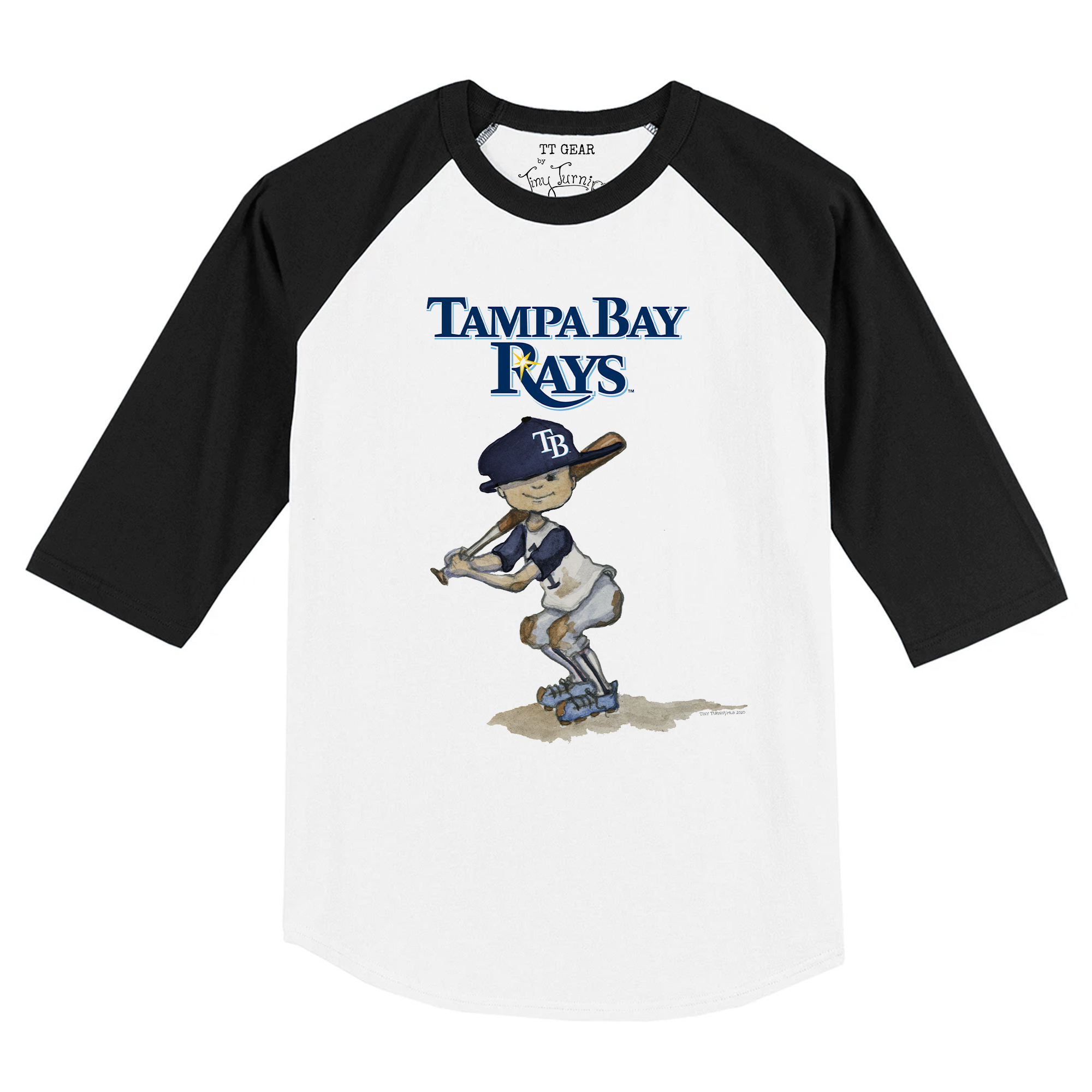 Toddler Tiny Turnip White/Black Tampa Bay Rays Slugger Raglan 3/4 Sleeve T-Shirt