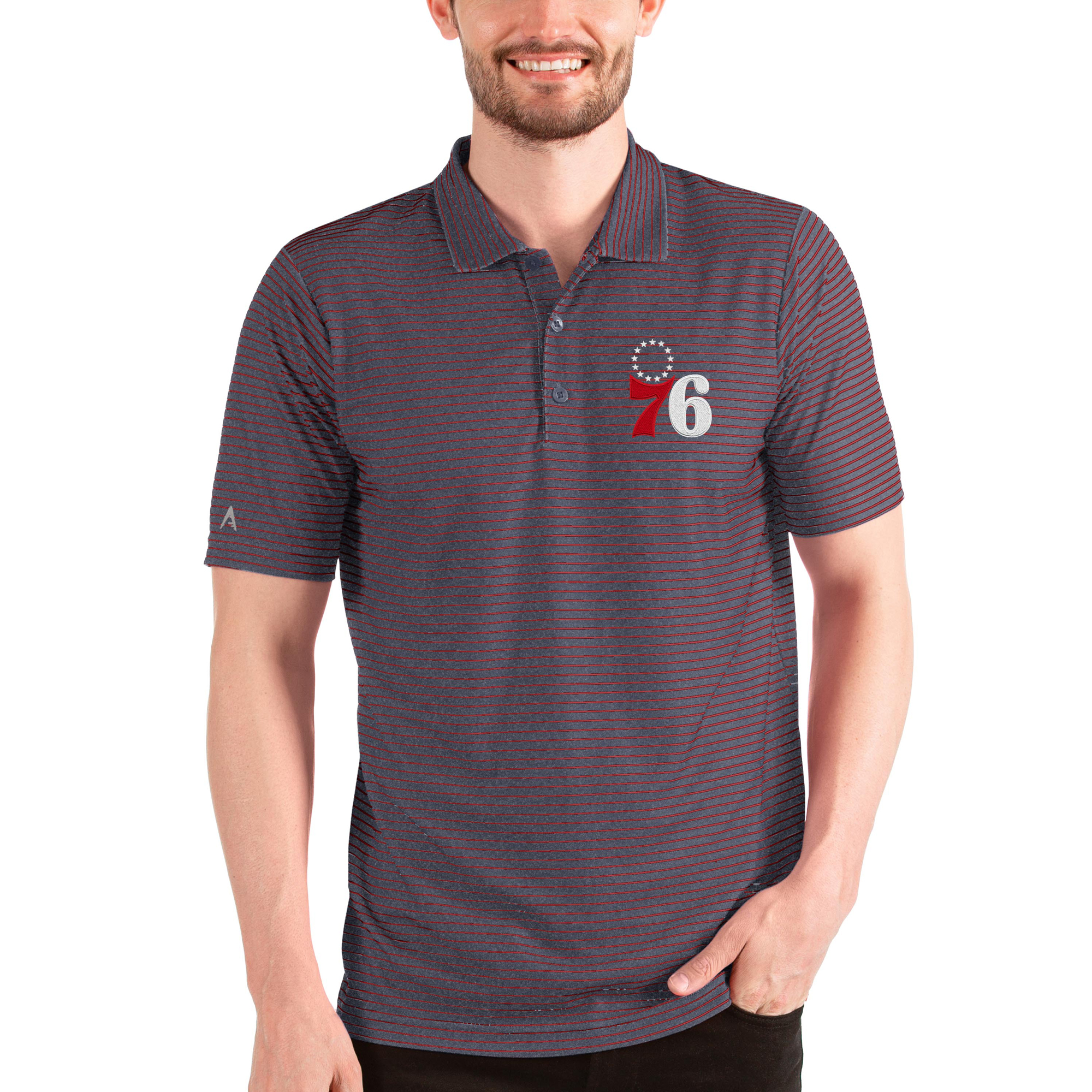 Men's Antigua Navy/Red Philadelphia 76ers Esteem Polo