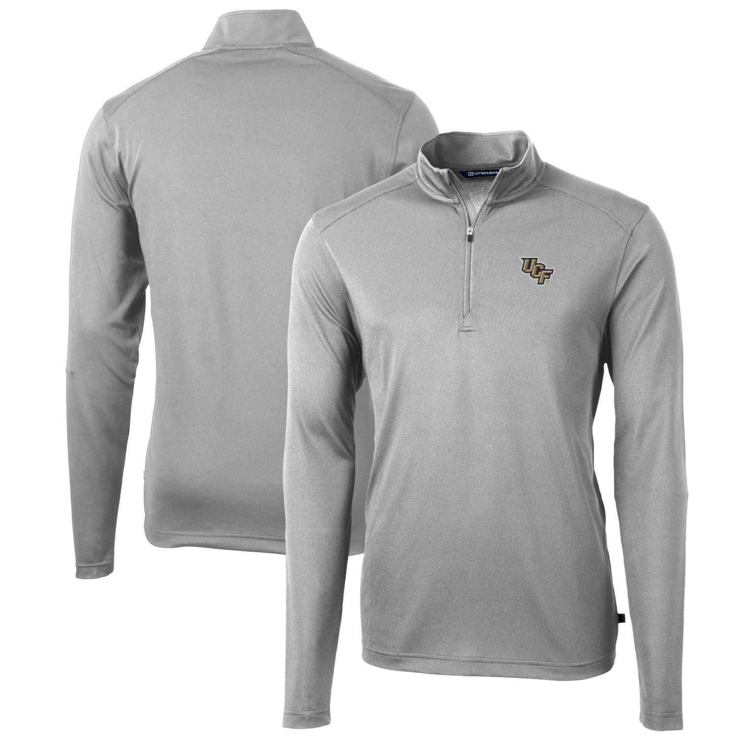 Men's Cutter & Buck Gray UCF Knights Big & Tall Virtue Eco Pique Recycled Quarter-Zip Pullover Top