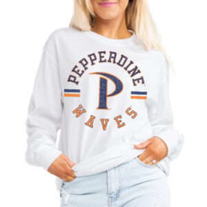 Women's Gameday Couture White Pepperdine Waves Vintage Days Oversized Lightweight Long Sleeve T-Shirt