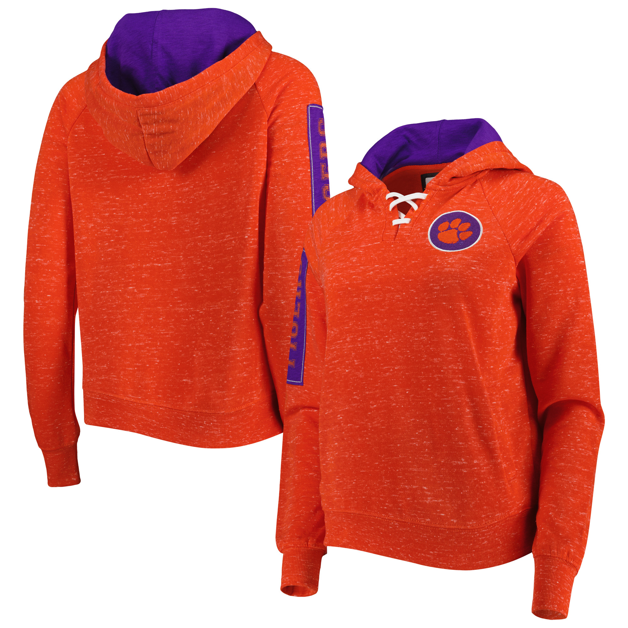 Women's Colosseum Orange Clemson Tigers The Devil Speckle Lace-Placket Raglan Pullover Hoodie - Image 2