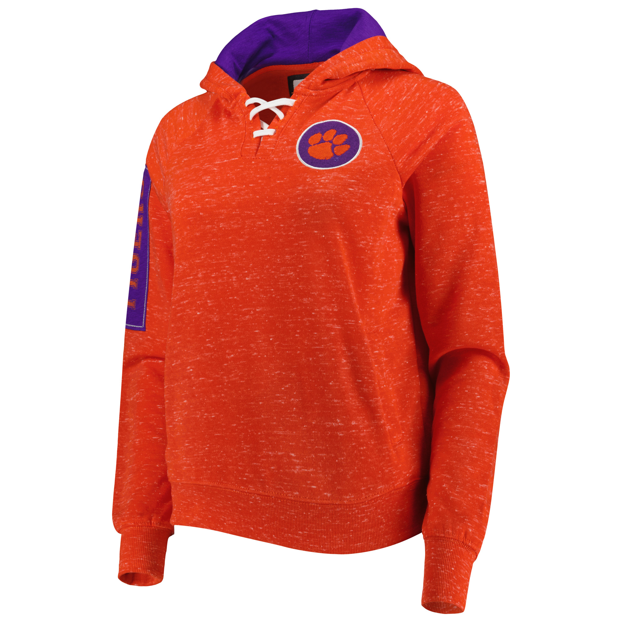 Women's Colosseum Orange Clemson Tigers The Devil Speckle Lace-Placket Raglan Pullover Hoodie - Image 7
