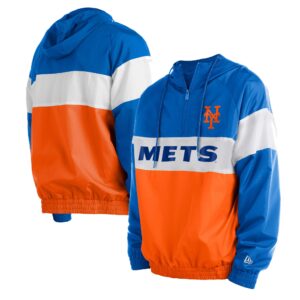 Men's New Era Orange/Royal New York Mets Raglan Quarter-Zip Hoodie