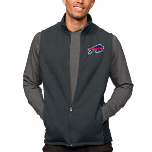 Men's Antigua Heathered Charcoal Buffalo Bills Course Full-Zip Vest