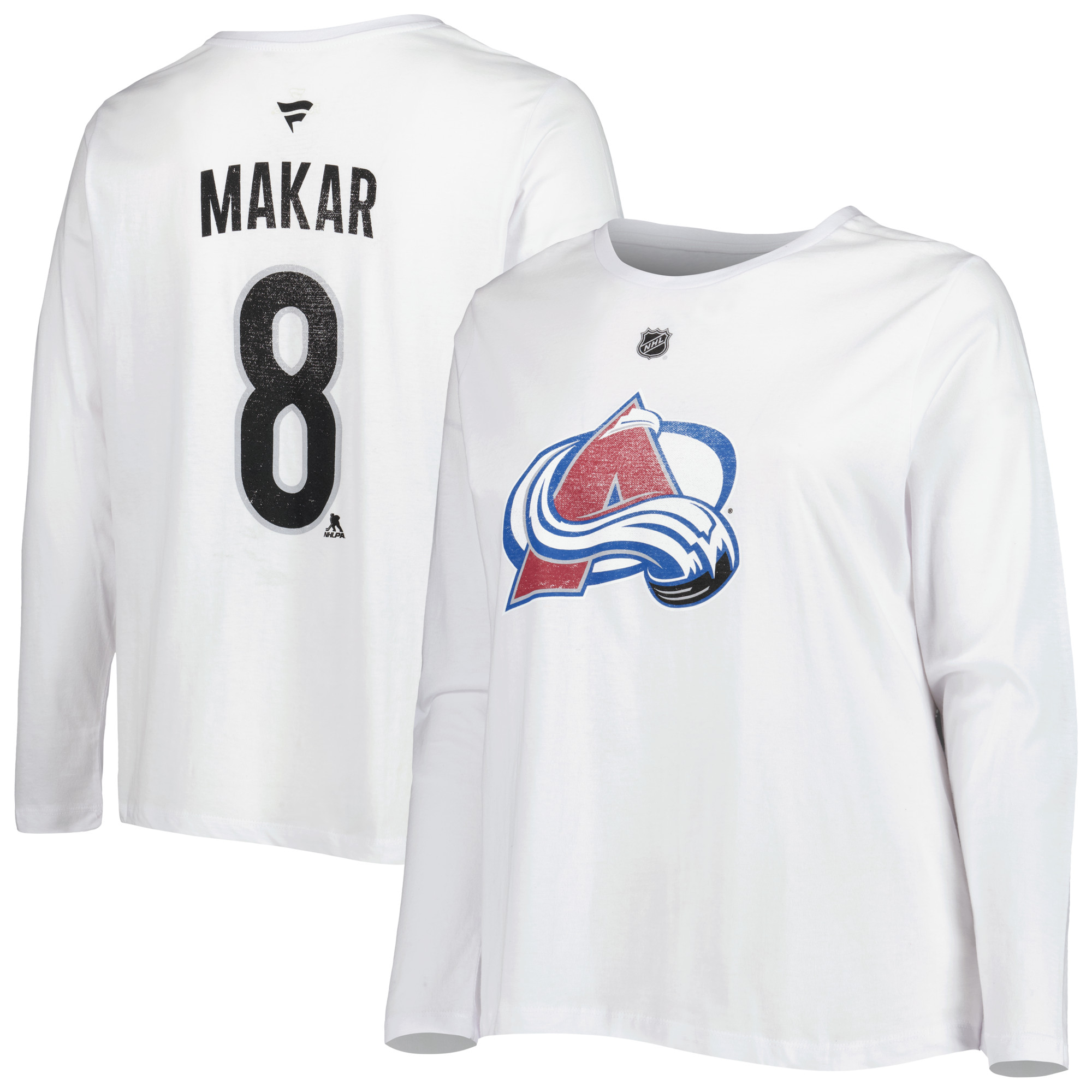 Women's Profile Cale Makar White Colorado Avalanche Plus Size Name & Number Long Sleeve T-Shirt - Image 8