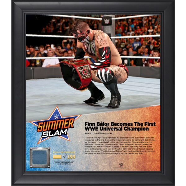 Finn Bálor Framed 15'' x 17'' 2016 SummerSlam Collage with a Piece of Match-Used Canvas - Limited Edition of 199