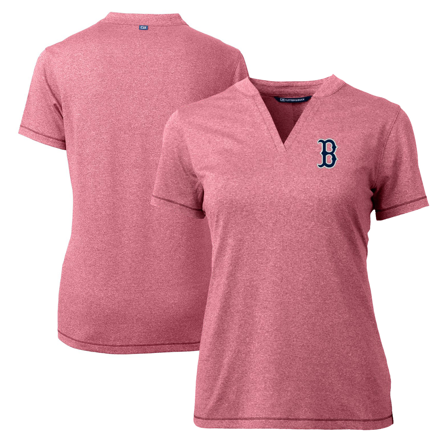 Women's Cutter & Buck Heather Red Boston Red Sox DryTec Forge Stretch V-Neck Blade Top