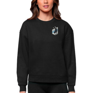 Women's Antigua Black Minnesota United FC Team Logo Victory Pullover Sweatshirt