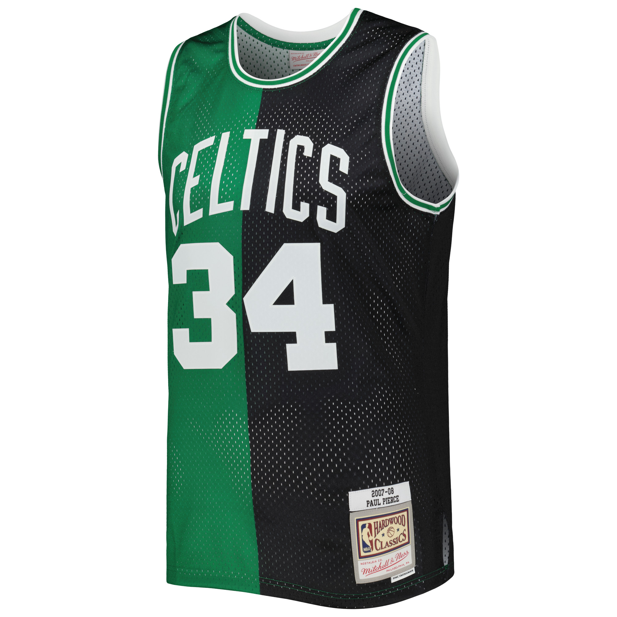 Men's Mitchell & Ness Paul Pierce Black/Kelly Green Boston Celtics Hardwood Classics 2007/08 Split Swingman Jersey - Image 3