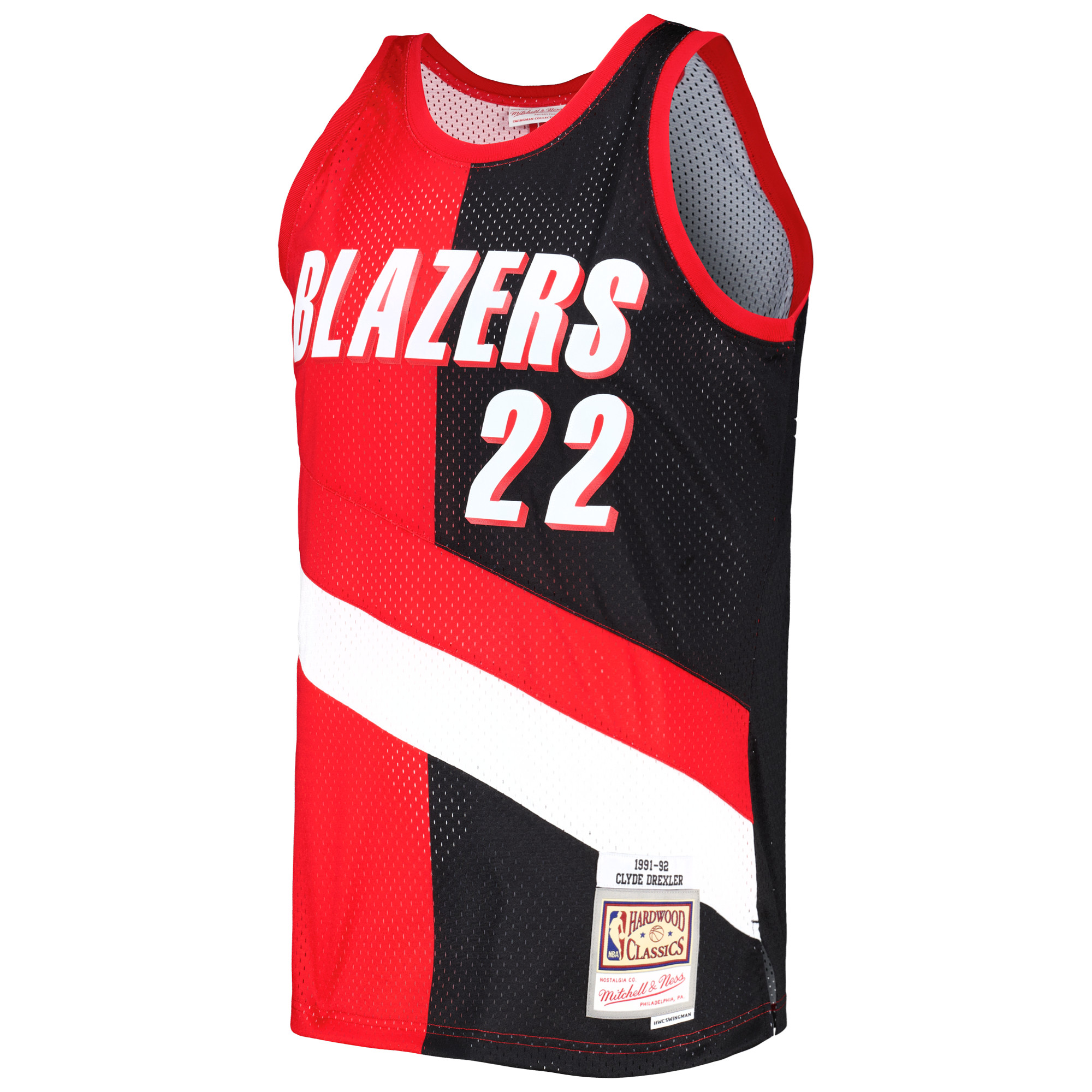 Men's Mitchell & Ness Clyde Drexler Red/Black Portland Trail Blazers Hardwood Classics 1991/92 Split Swingman Jersey - Image 3