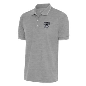 Men's Antigua Heather Gray Las Vegas Raiders Team Logo Throwback Affluent Polo