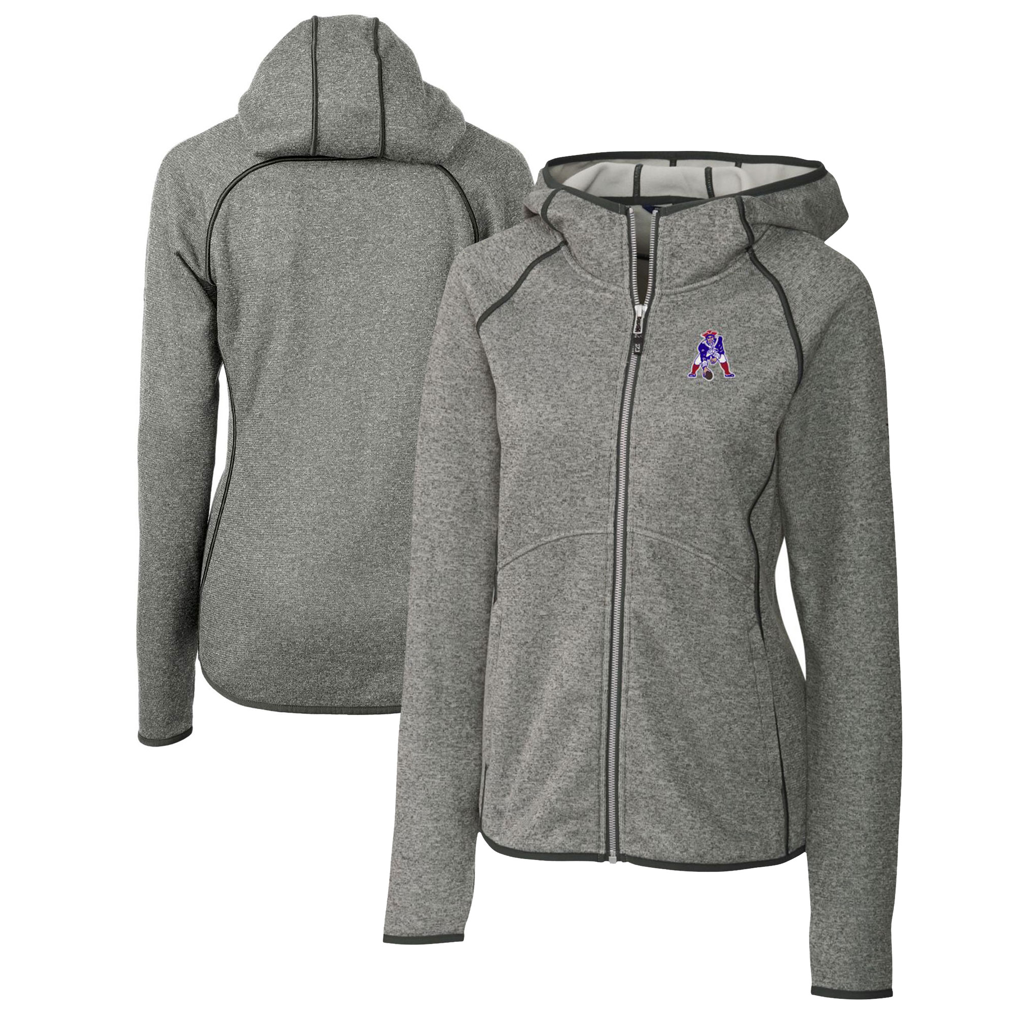 Women's Cutter & Buck Heather Gray New England Patriots Throwback Logo Mainsail Full-Zip Jacket