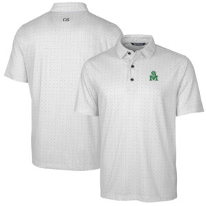 Men's Cutter & Buck Charcoal Marshall Thundering Herd Team Logo Big & Tall Pike Double Dot Print Stretch Polo