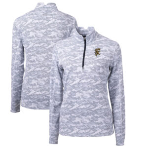Women's Cutter & Buck Charcoal Grambling Tigers Traverse Camo Print Stretch Quarter-Zip Pullover Top