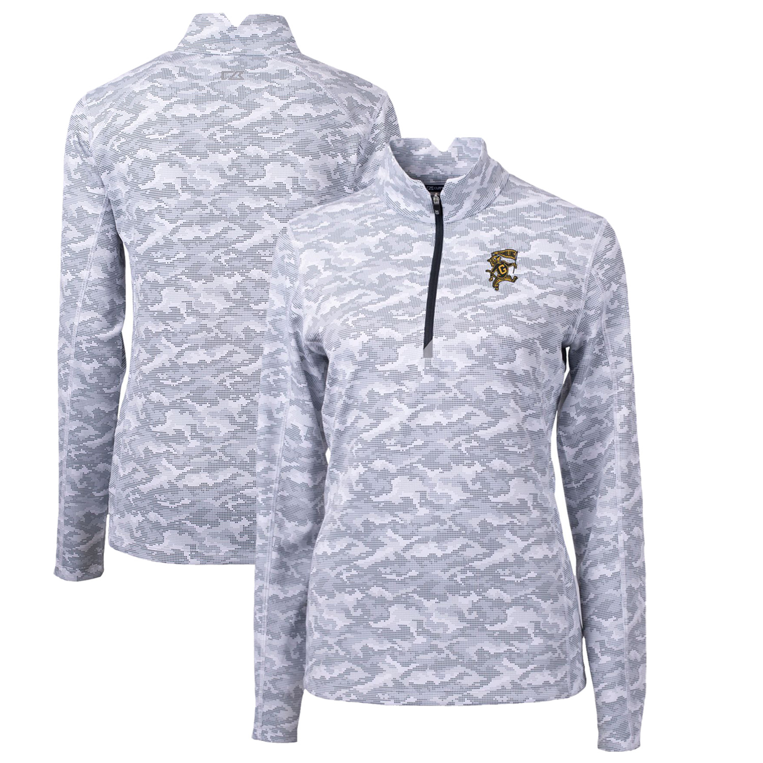 Women's Cutter & Buck Charcoal Grambling Tigers Traverse Camo Print Stretch Quarter-Zip Pullover Top