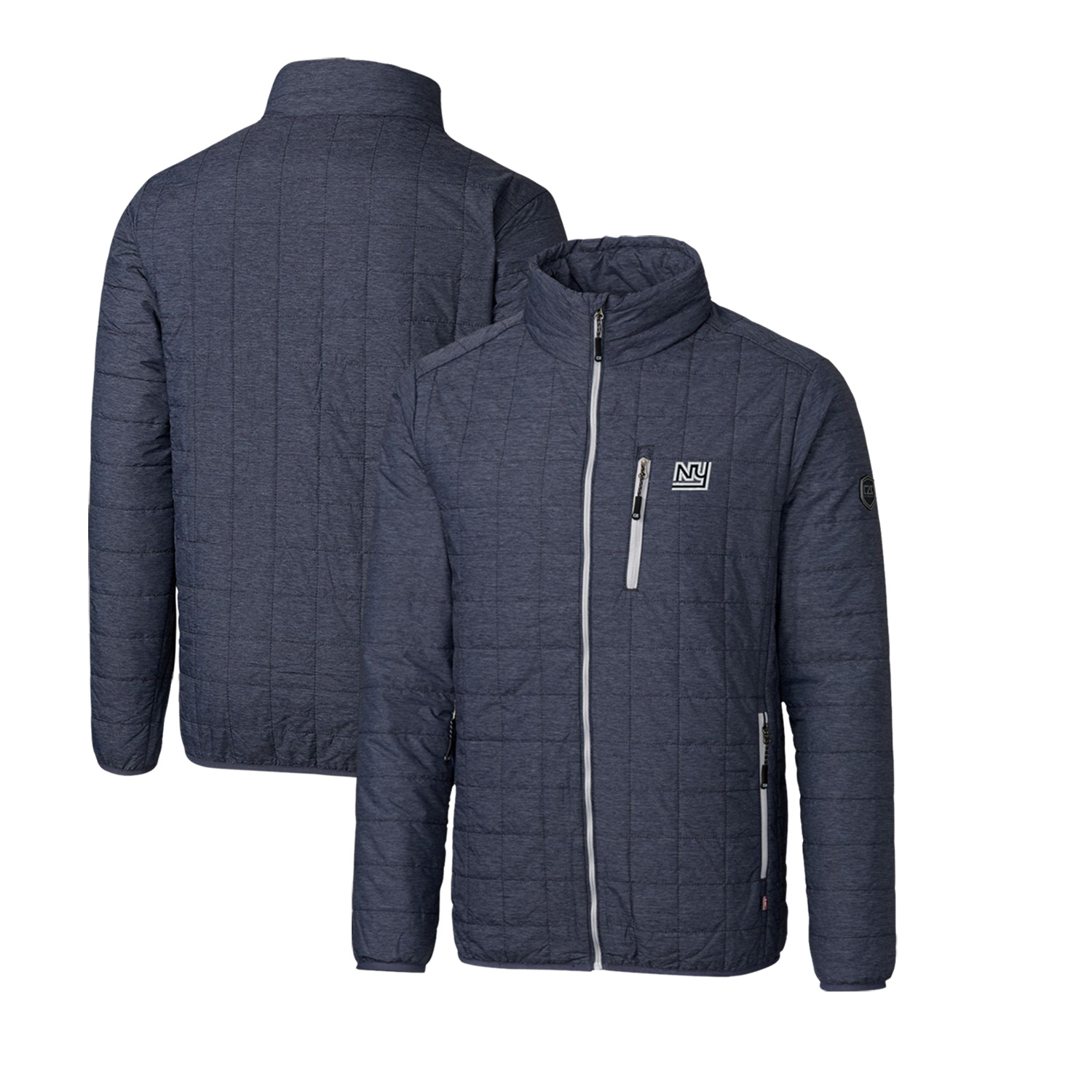 Men's Cutter & Buck Heather Navy New York Giants Throwback Logo Big & Tall Rainier Eco Insulated Full-Zip Puffer Jacket
