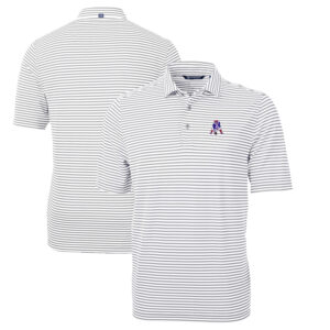 Men's Cutter & Buck Gray New England Patriots Throwback Logo Virtue Eco Pique Stripe Recycled Big & Tall Polo