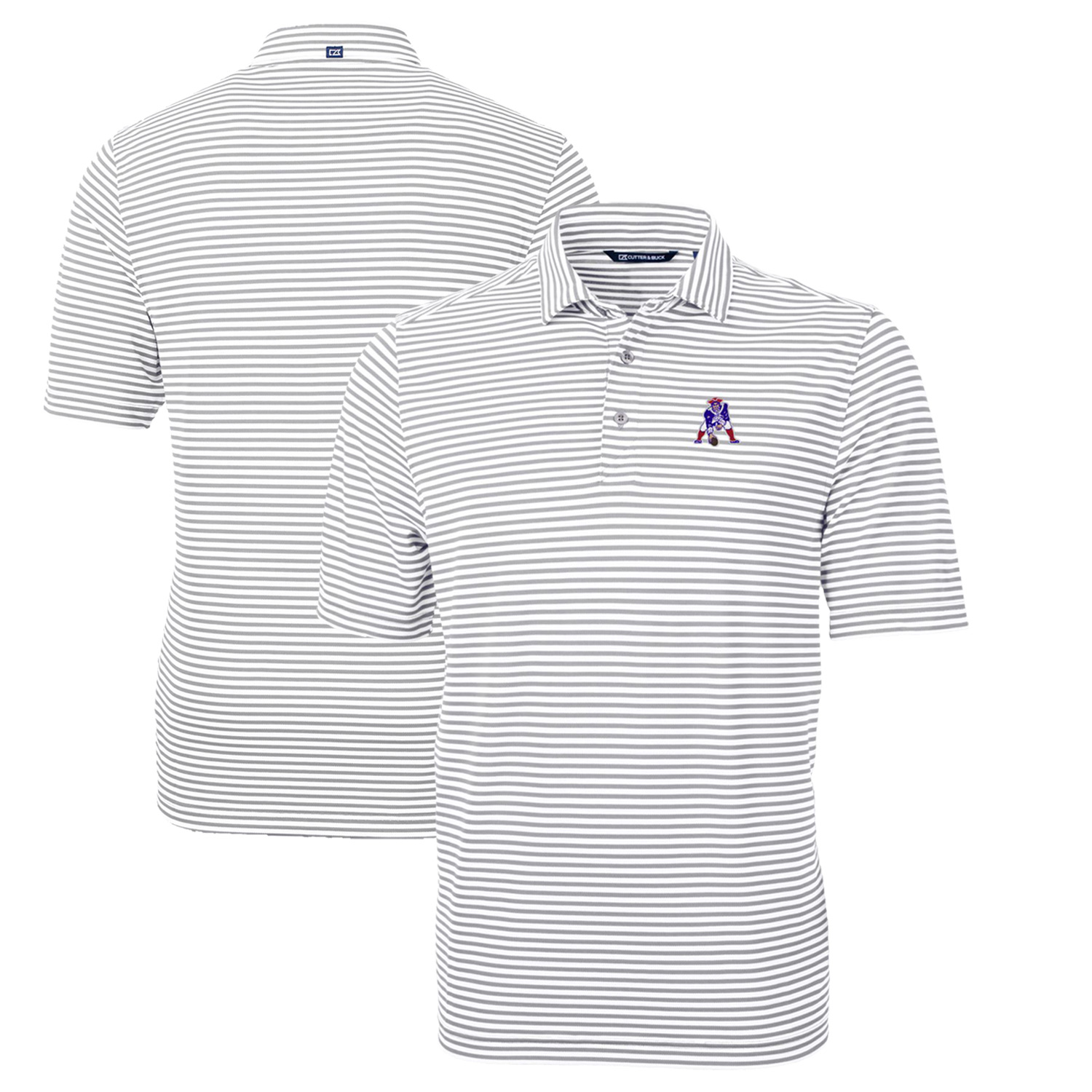 Men's Cutter & Buck Gray New England Patriots Throwback Logo Virtue Eco Pique Stripe Recycled Big & Tall Polo