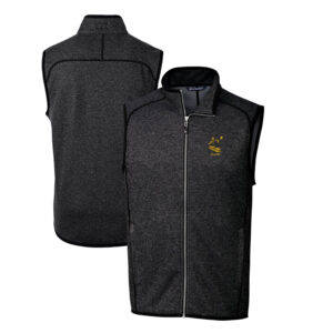 Men's Cutter & Buck Heather Charcoal Pittsburgh Steelers Throwback Logo Mainsail Sweater-Knit Big & Tall Full-Zip Vest