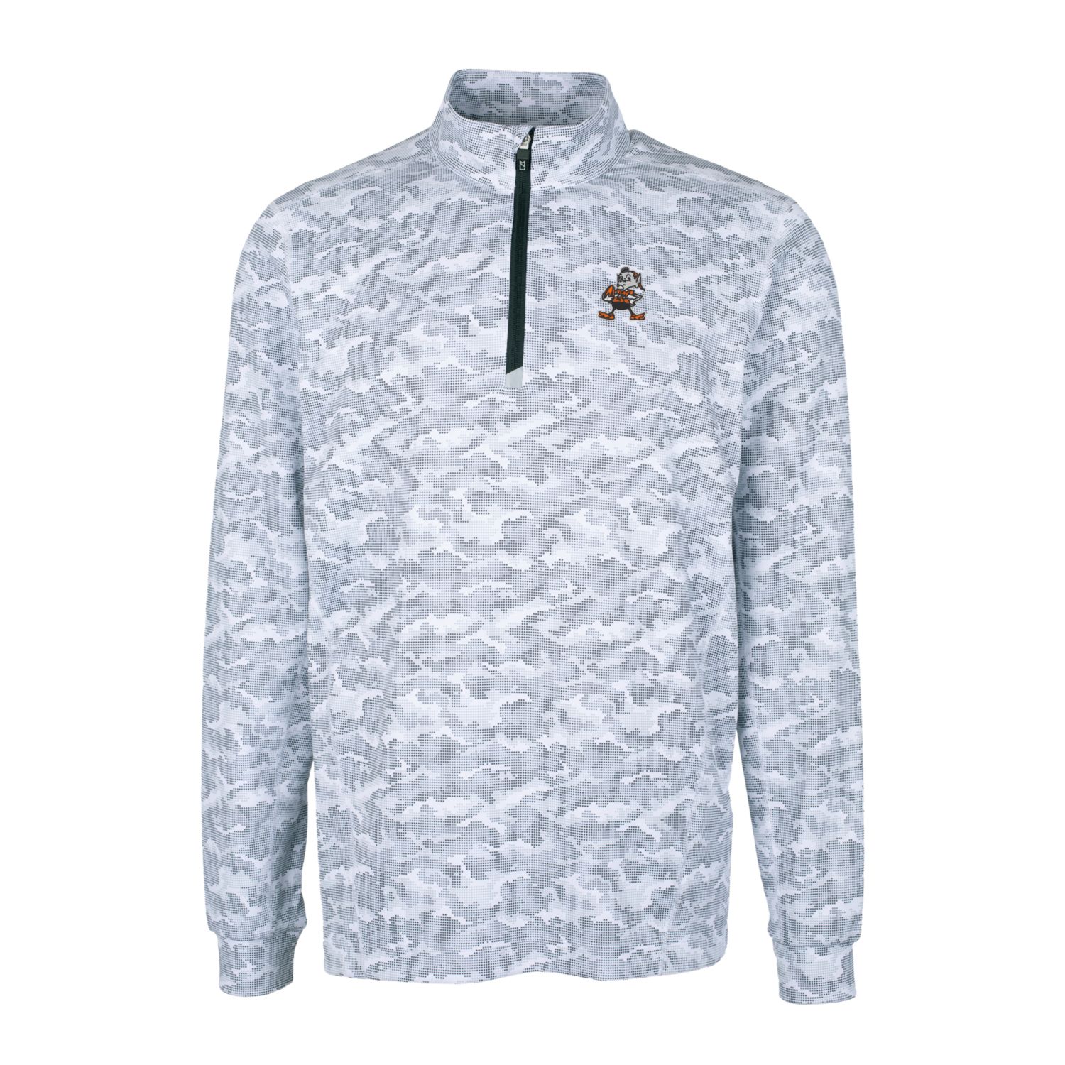 Men's Cutter & Buck Charcoal Cleveland Browns Throwback Logo Traverse Camo Print Stretch Quarter-Zip Pullover Top - Image 6