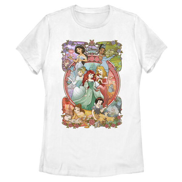 Women's White Disney Princesses Floral Collage T-Shirt