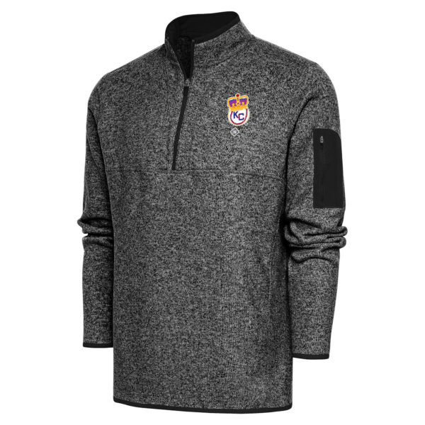 Men's Antigua Heather Black Kansas City Monarchs Fortune Quarter-Zip Pullover Jacket