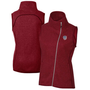 Women's Cutter & Buck Cardinal Milwaukee Brewers Americana Logo Mainsail Sweater-Knit Full-Zip Asymmetrical Vest