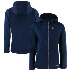 Women's Cutter & Buck Navy Cincinnati Reds Evoke Eco Softshell Recycled Full-Zip Jacket