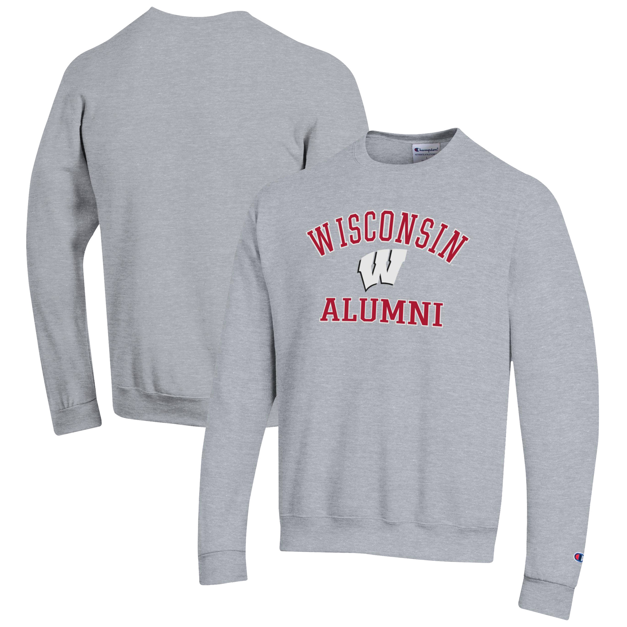 Men's Champion Gray Wisconsin Badgers Alumni Logo Arch Pullover Sweatshirt