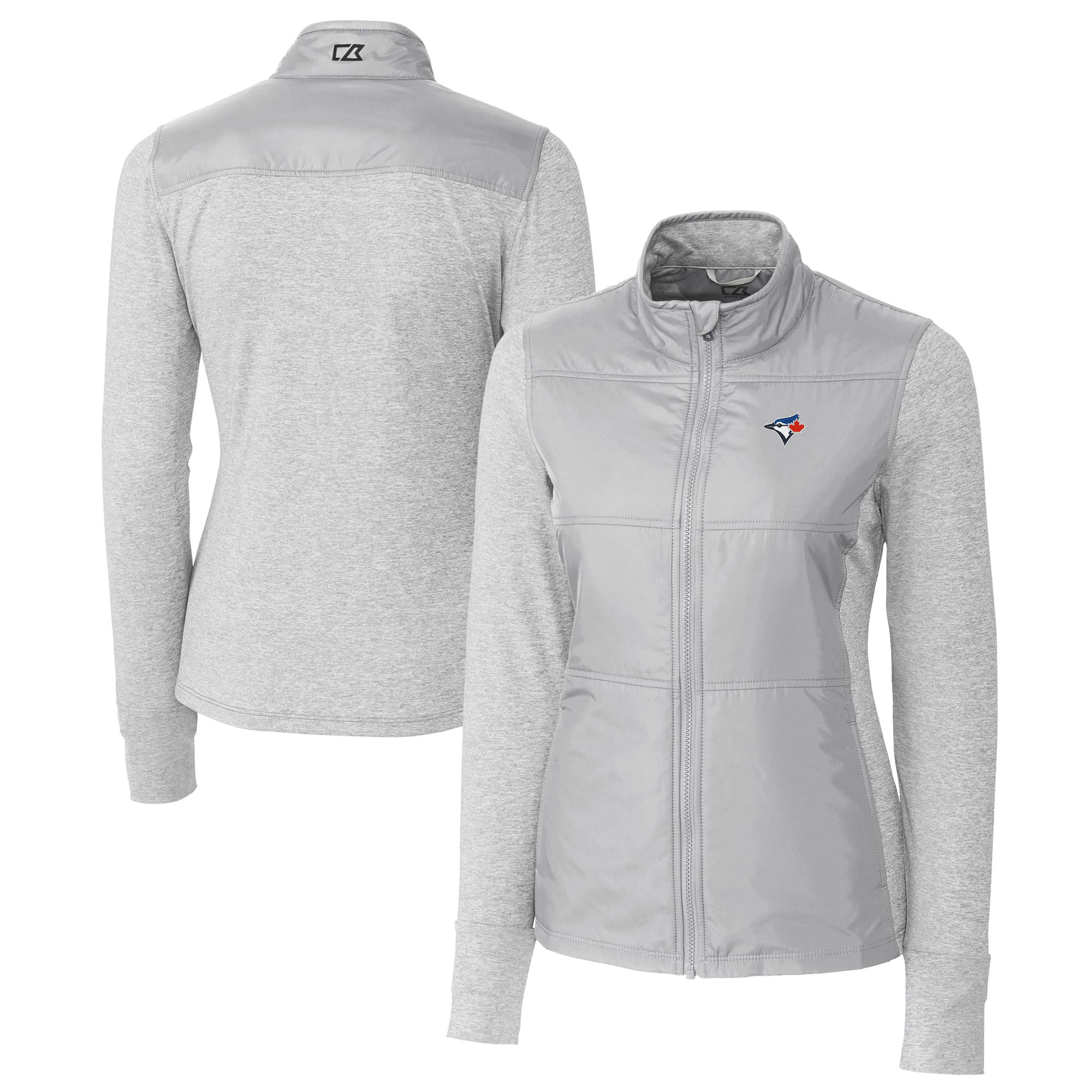 Women's Cutter & Buck Gray Toronto Blue Jays DryTec Stealth Hybrid Quilted Full-Zip Windbreaker Jacket
