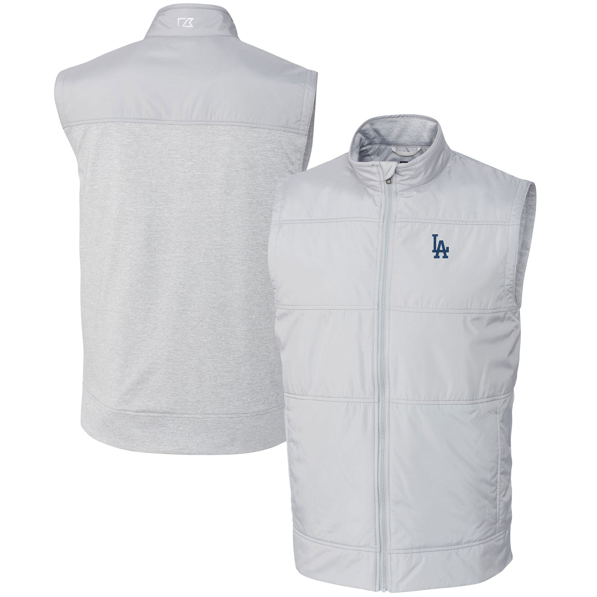 Men's Cutter & Buck Gray Los Angeles Dodgers Stealth Hybrid Quilted Windbreaker Full-Zip Vest