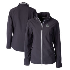 Women's Cutter & Buck  Graphite Las Vegas Raiders Helmet Logo Vapor Water Repellent Stretch Full-Zip Rain Jacket
