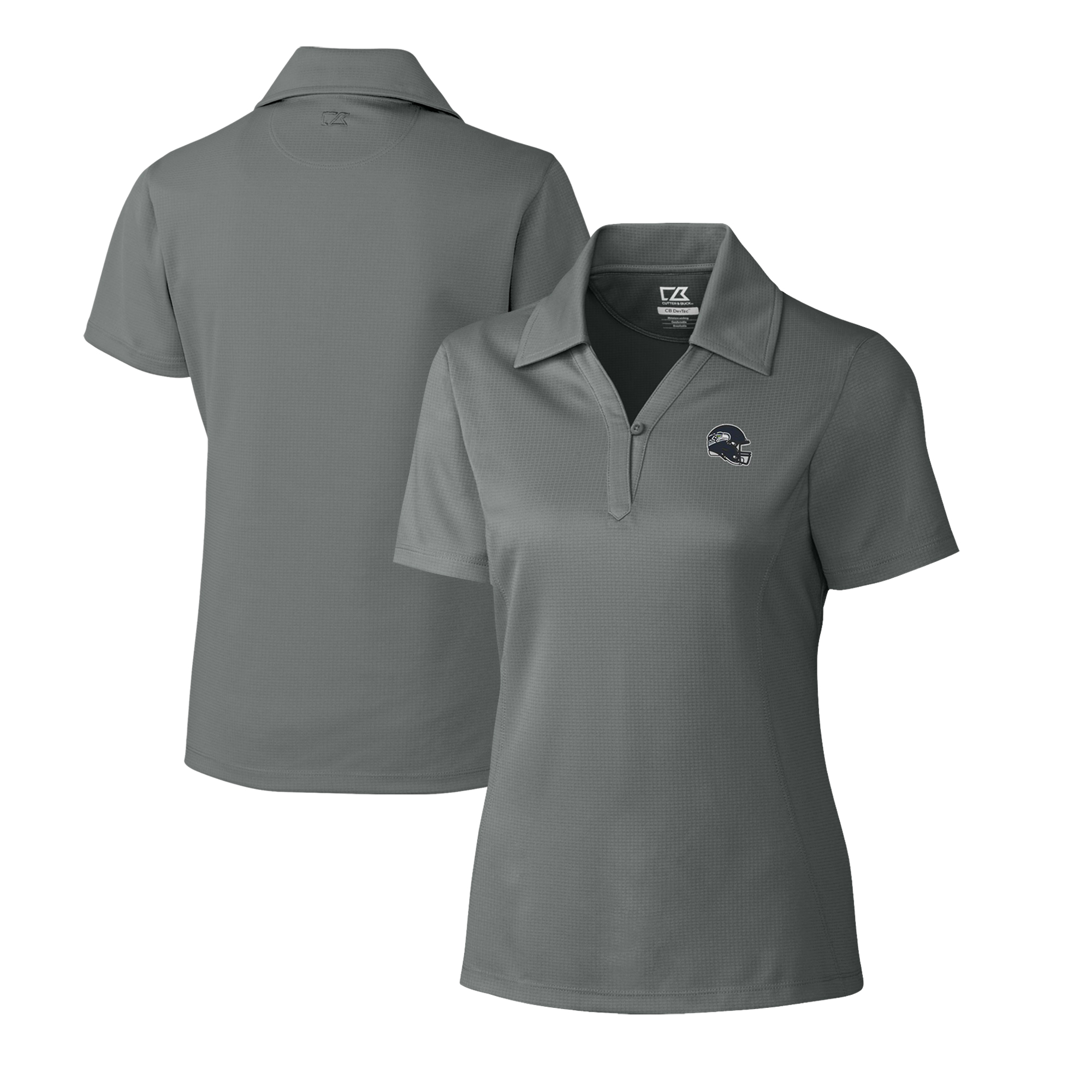 Women's Cutter & Buck Gray Seattle Seahawks Helmet Logo CB DryTec Genre Textured Solid Polo