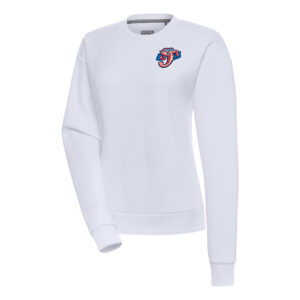 Women's Antigua  White Jacksonville Jumbo Shrimp Victory Pullover Sweatshirt