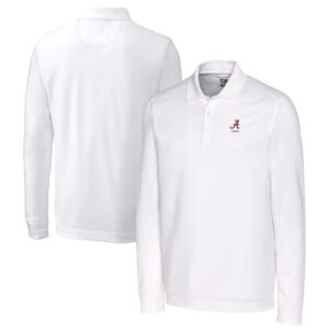 Men's Cutter & Buck  White Alabama Crimson Tide Alumni Logo Advantage Tri-Blend Pique Long Sleeve DryTec Polo