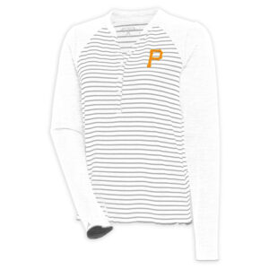 Women's Antigua  White/Gray Pittsburgh Pirates Maverick Henley Long Sleeve T-Shirt