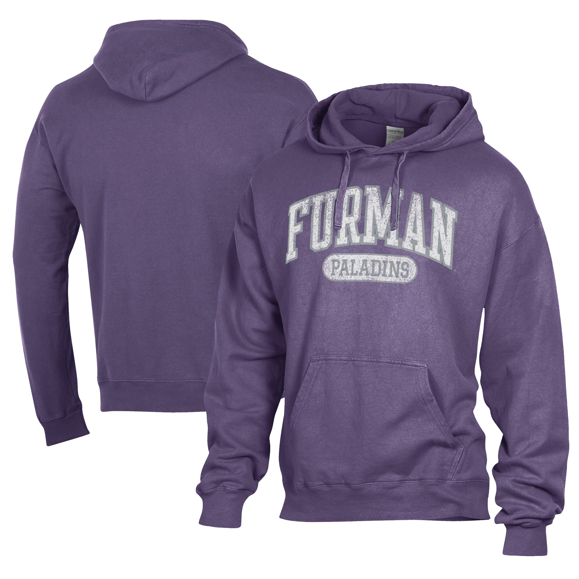 Men's Comfort Wash Purple Furman Paladins Lightweight Fleece Pullover Hoodie - Image 5