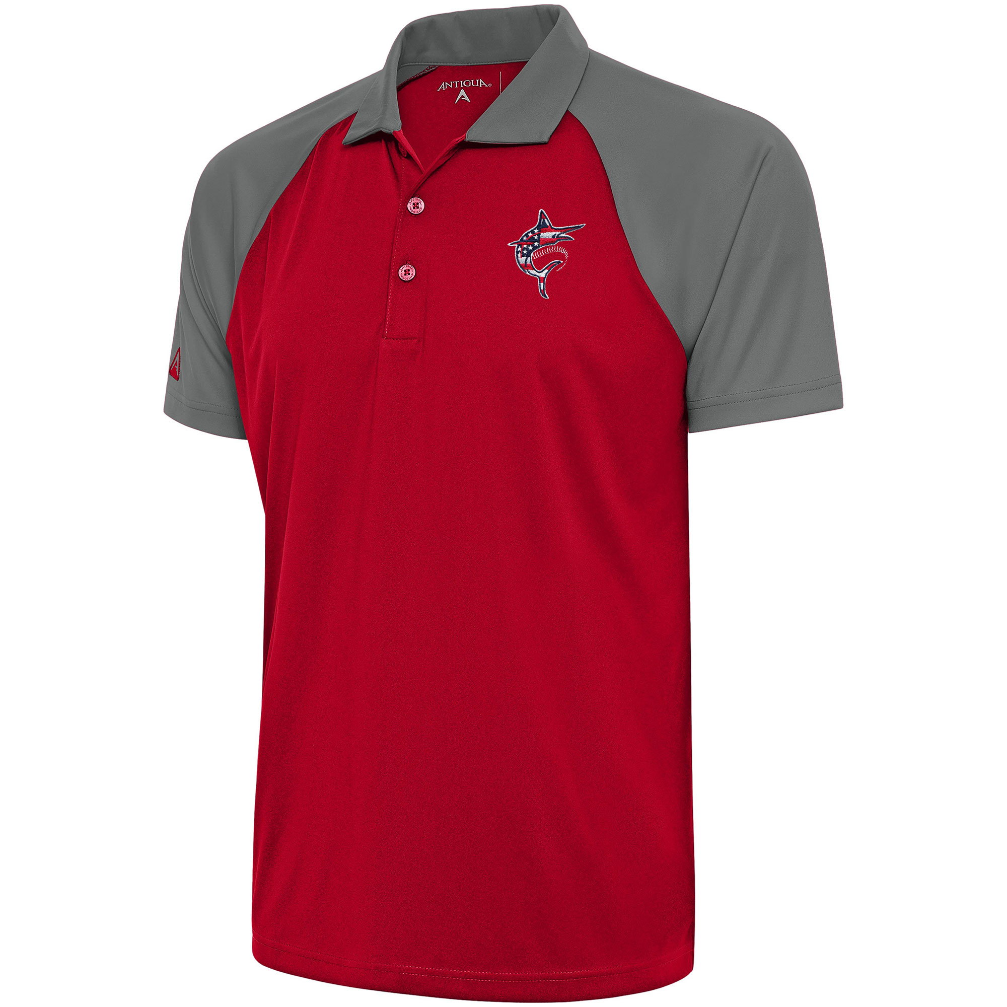 Men's Antigua Red/Steel Miami Marlins Patriotic Nova Polo