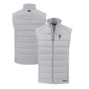 Men's Cutter & Buck Gray Philadelphia Phillies Evoke Hybrid Eco Softshell Recycled Full-Zip Vest