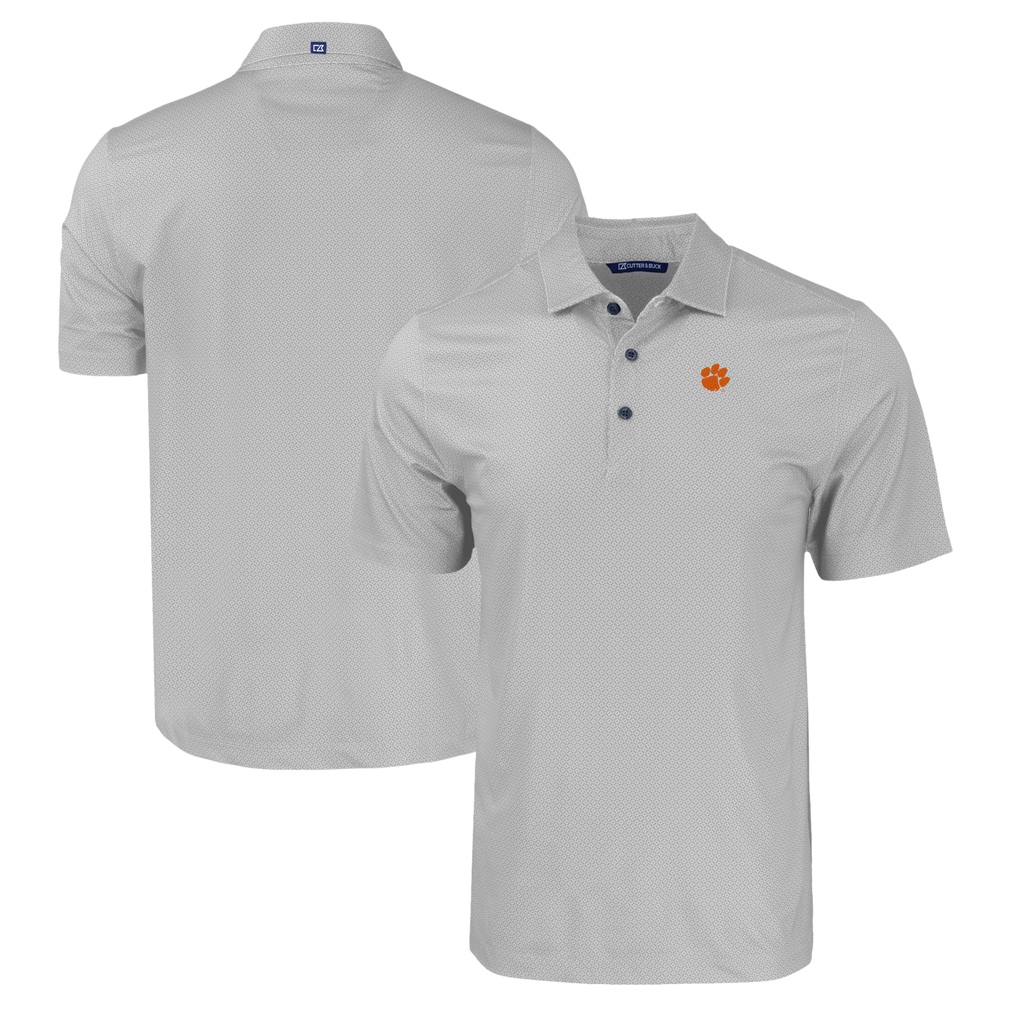 Men's Cutter & Buck Gray Clemson Tigers Pike Eco Tonal Geo Print Stretch Recycled Polo - Image 2