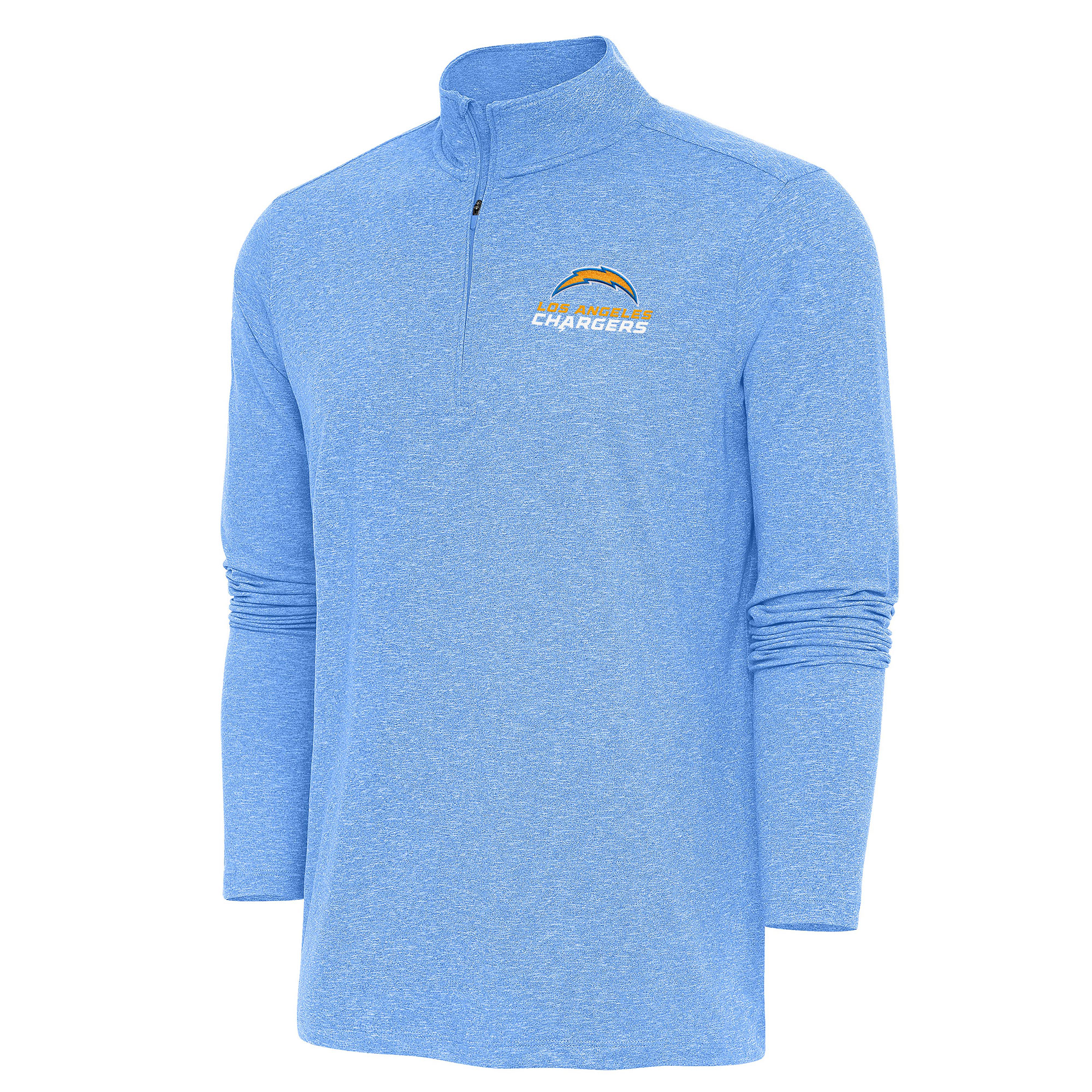 Men's Antigua Heather Powder Blue Los Angeles Chargers Hunk Quarter-Zip Pullover Top