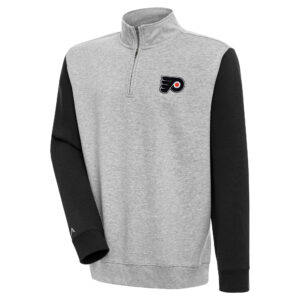 Men's Antigua  Heather Gray/Black Philadelphia Flyers Victory Colorblock Quarter-Zip Pullover Top