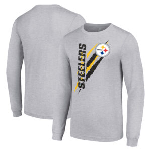 Men's Starter  Heather Gray Pittsburgh Steelers Color Scratch Long Sleeve T-Shirt