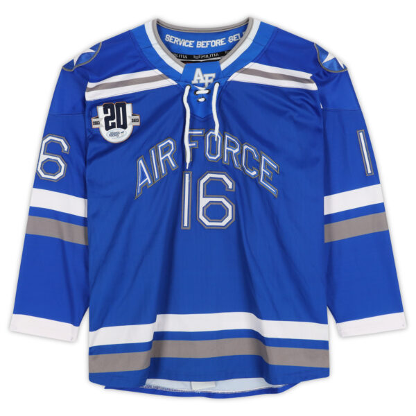 Air Force Falcons Team-Issued #16 Blue Jersey with Atlantic Hockey 20th Anniversary Patch from the Hockey Program - Image 6